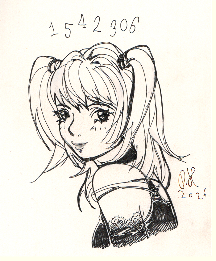 death note fanart linework of misa