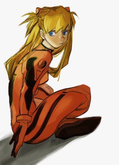 evangelion fanart of asuka sitting