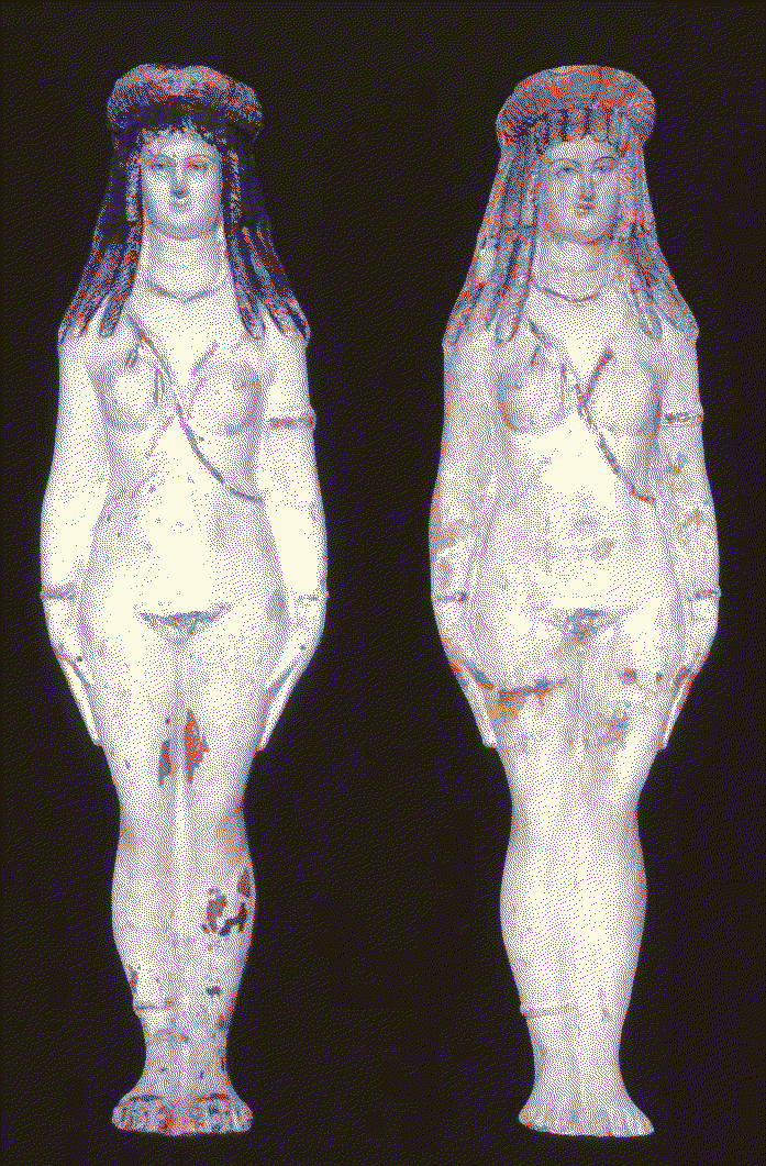 terra cotta figures of hathor from egypt